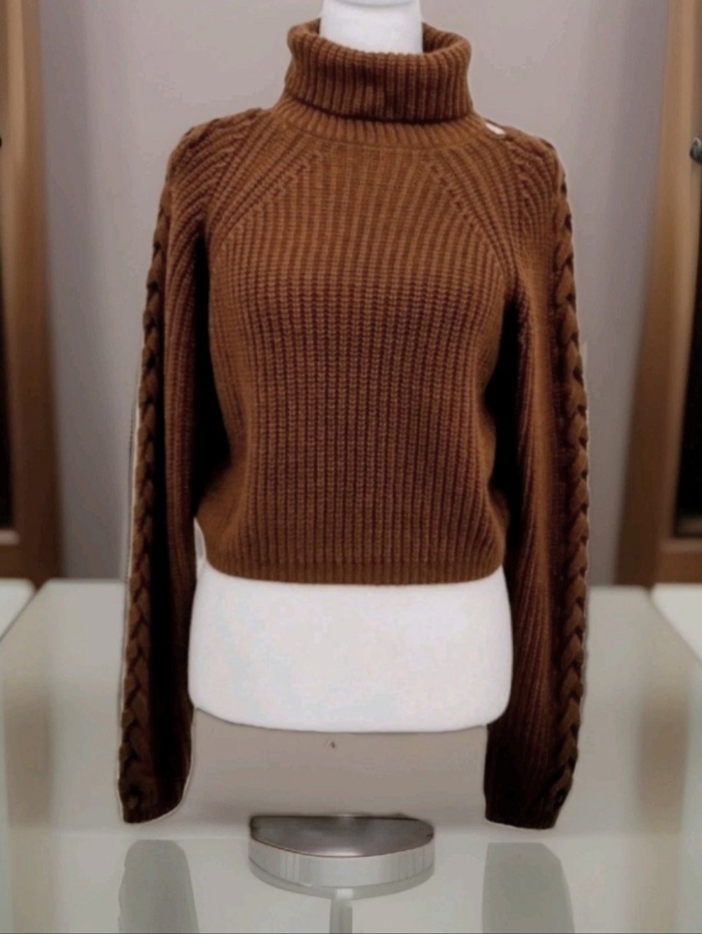Windsor Brown Cable-Detail Turtleneck Sweater